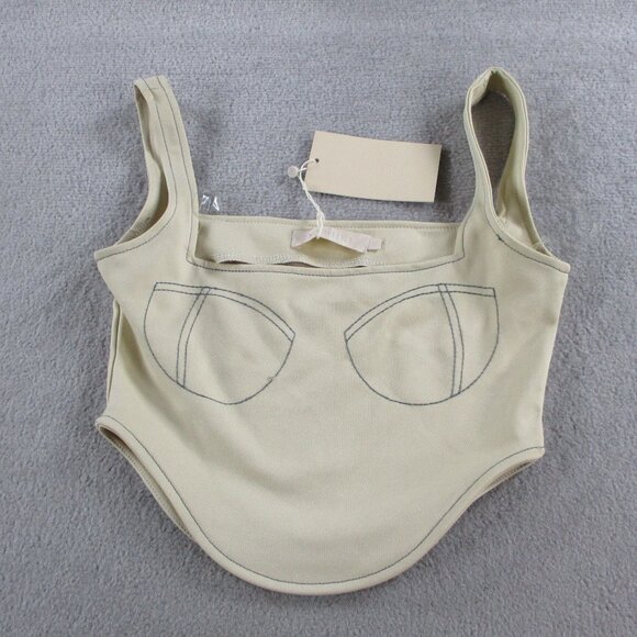 Meshki Elsie Sleeveless Contrast Stitch Bustier Top Womens XS Cream Beige NWT - Picture 2 of 8